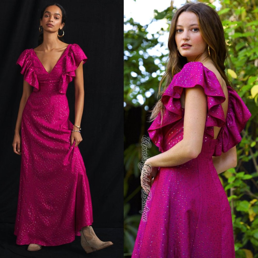 RARE NWT ANTHROPOLOGIE HUTCH Ruffled Shimmer Maxi Dress. Size 12/L - Picture 1 of 16